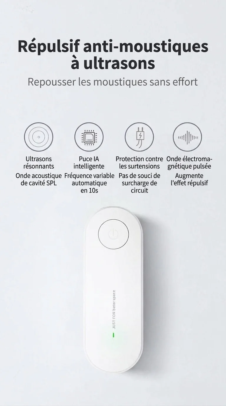 Répulsif anti-nuisibles ultrasonique silencieux avec protection à 360 degrés, blanc/rose/vert/noir