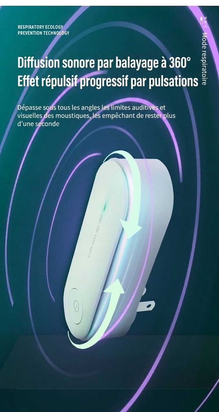 Répulsif anti-nuisibles ultrasonique silencieux avec protection à 360 degrés, blanc/rose/vert/noir