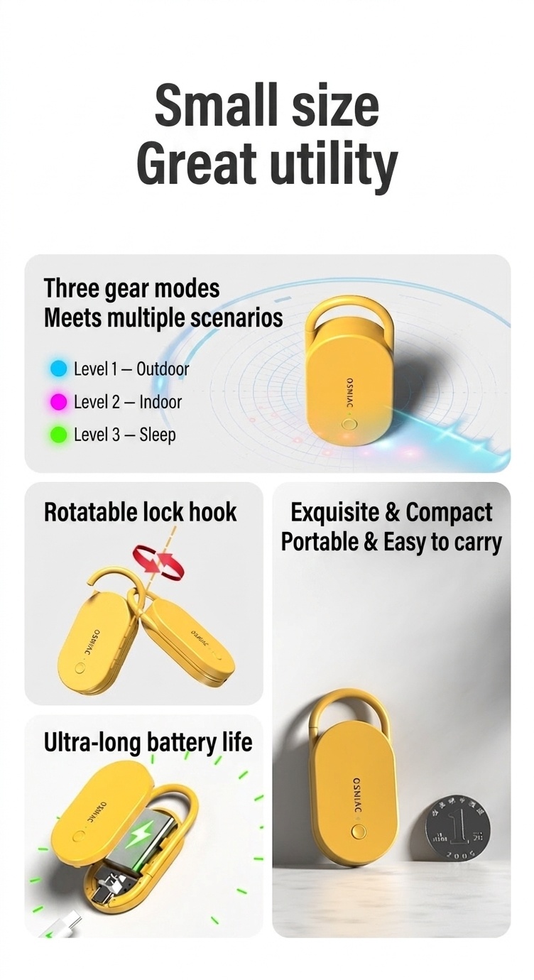 Portable Ultrasonic Pest Repeller with 300mAh Battery & Multi-Frequency, Yellow