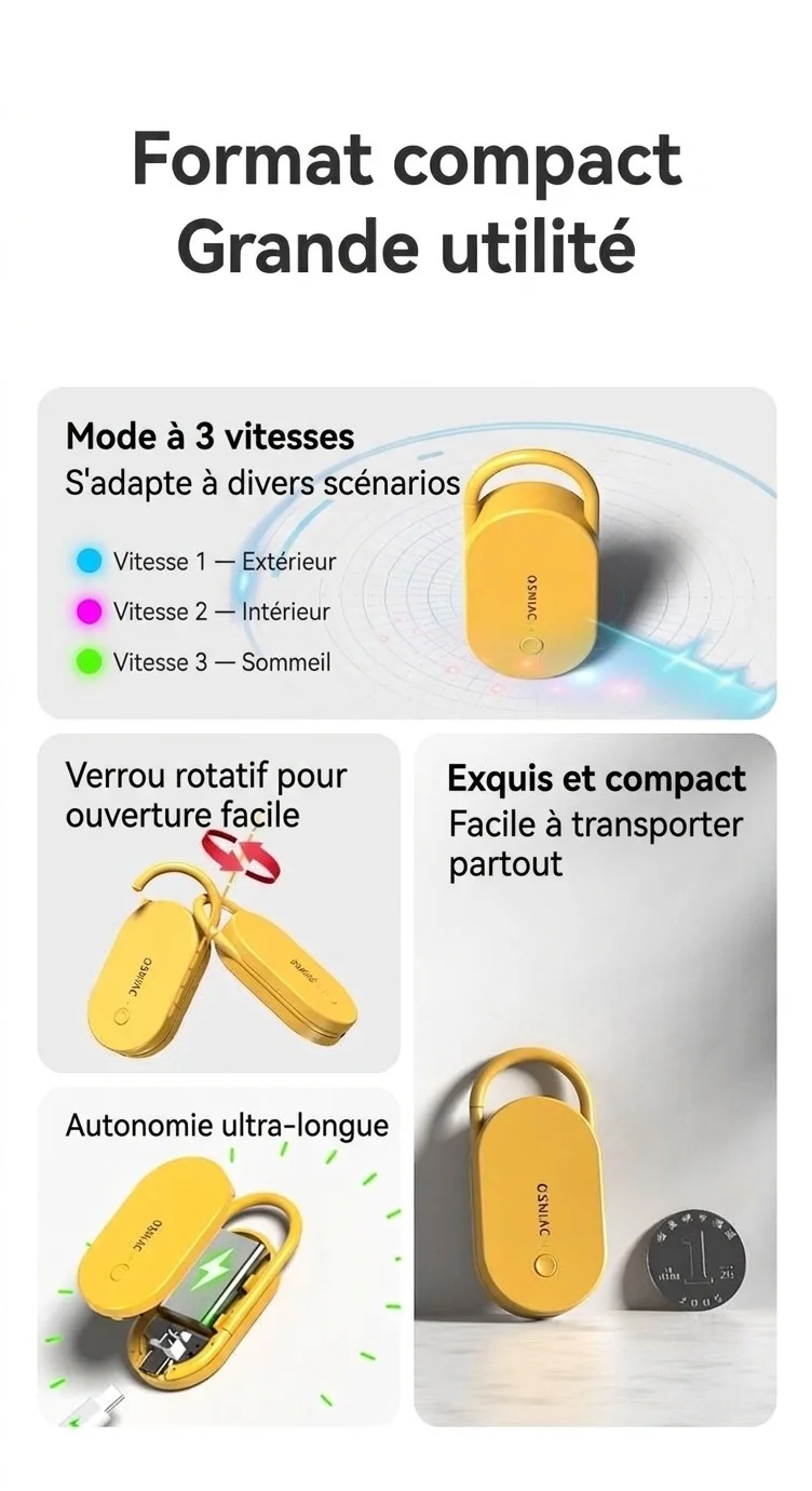 Répulsif anti-nuisibles à ultrasons portable avec batterie 300 mAh et multifréquence, jaune