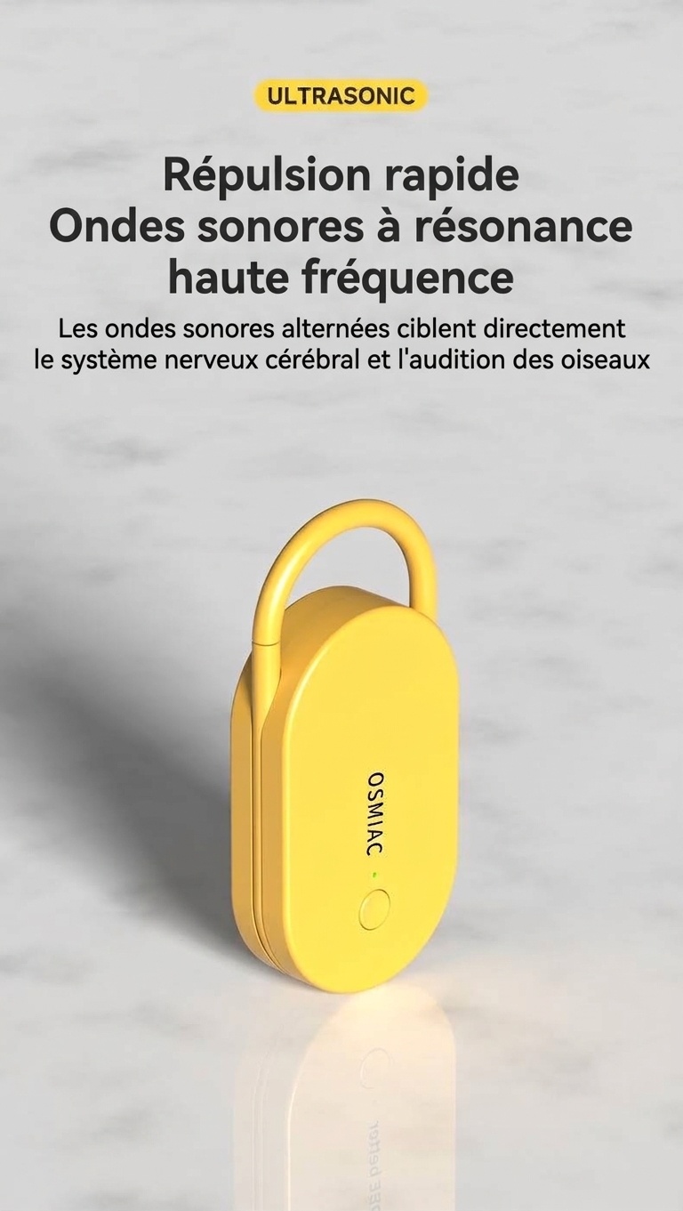 Répulsif anti-nuisibles à ultrasons portable avec batterie 300 mAh et multifréquence, jaune