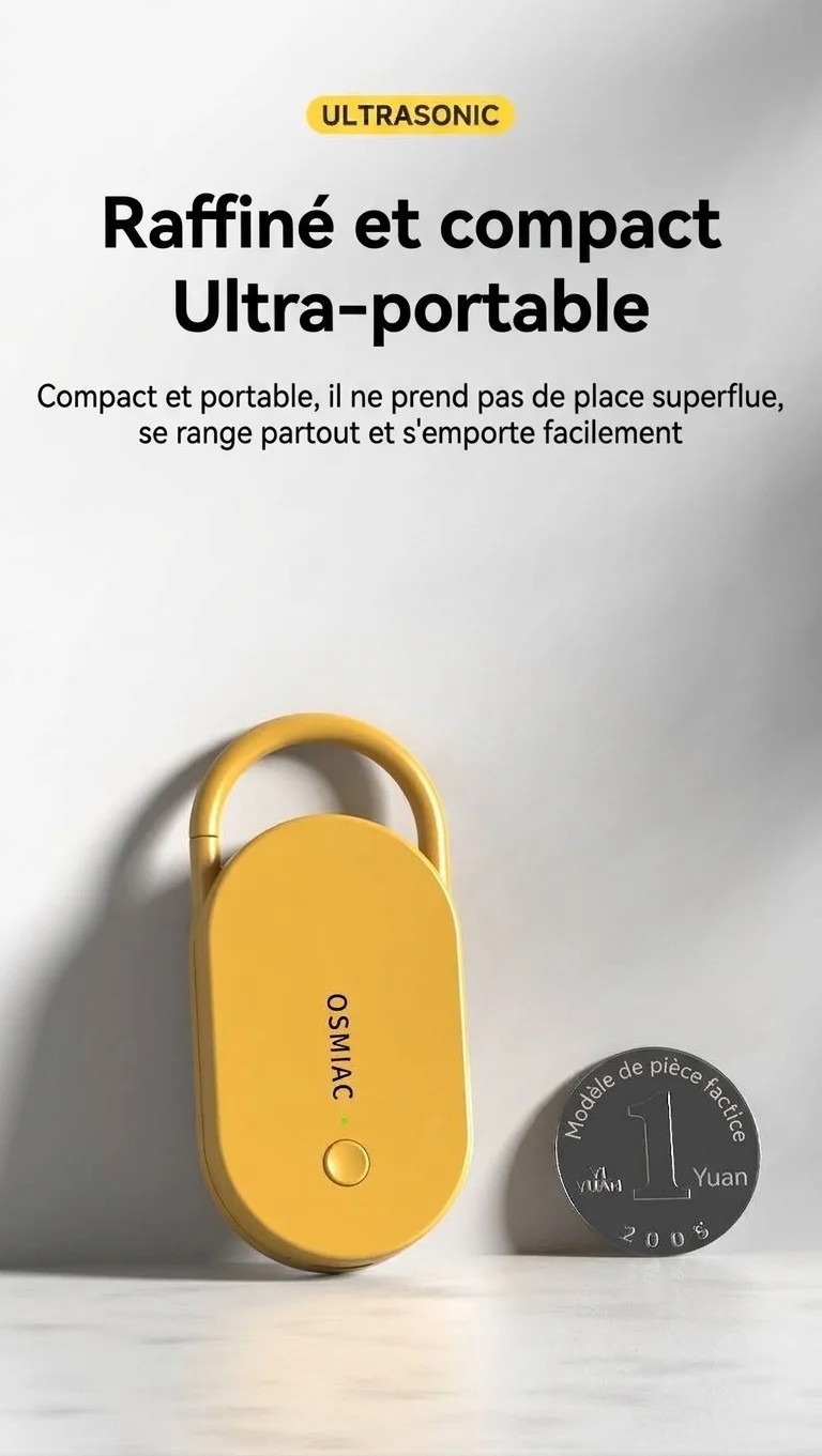 Répulsif anti-nuisibles à ultrasons portable avec batterie 300 mAh et multifréquence, jaune