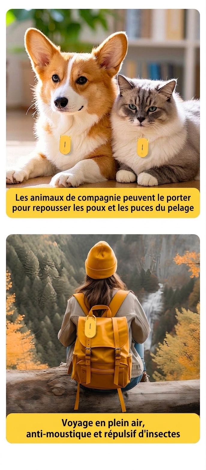 Répulsif anti-nuisibles à ultrasons portable avec batterie 300 mAh et multifréquence, jaune