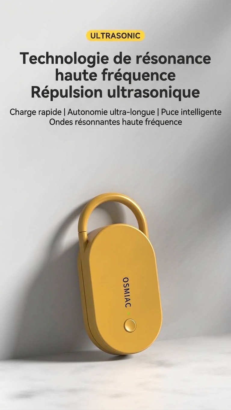 Répulsif anti-nuisibles à ultrasons portable avec batterie 300 mAh et multifréquence, jaune