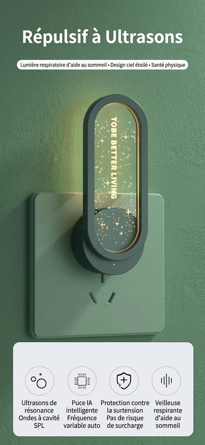 Non-Radiative Ultrasonic Pest Repeller with Starry Night Light & Sleep Aid, White/Green