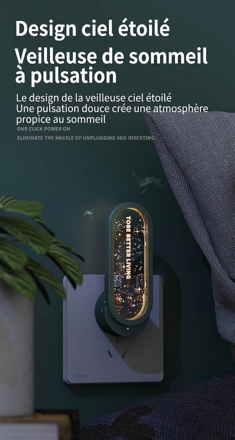 Répulsif anti-insectes à ultrasons non radiatif avec veilleuse étoilée et aide au sommeil, blanc/vert