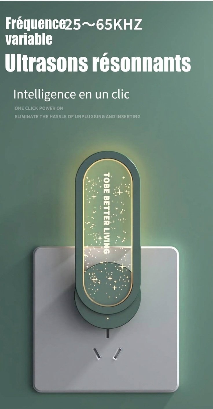 Répulsif anti-insectes à ultrasons non radiatif avec veilleuse étoilée et aide au sommeil, blanc/vert