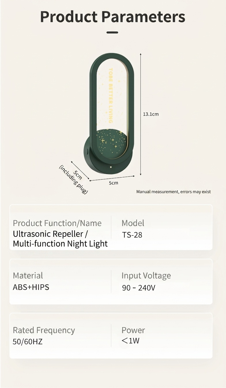 Non-Radiative Ultrasonic Pest Repeller with Starry Night Light & Sleep Aid, White/Green