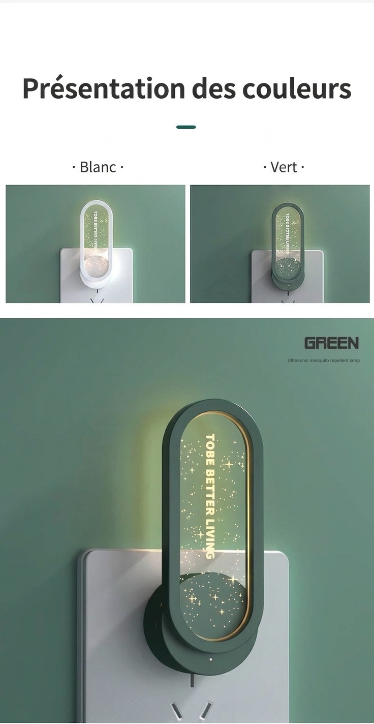 Répulsif anti-insectes à ultrasons non radiatif avec veilleuse étoilée et aide au sommeil, blanc/vert