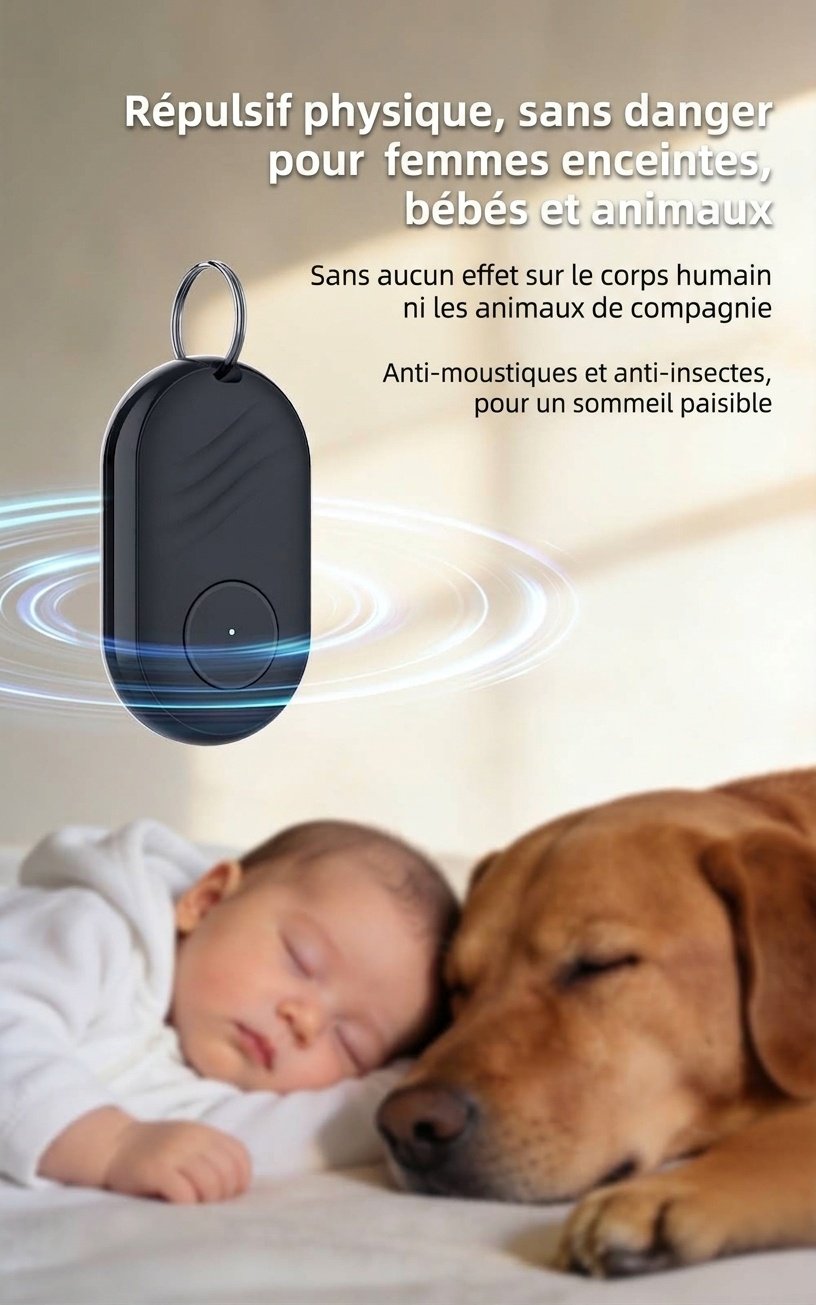 Répulsif anti-insectes ultrasonique portable intelligent à intelligence artificielle avec chargement USB-C, blanc/noir