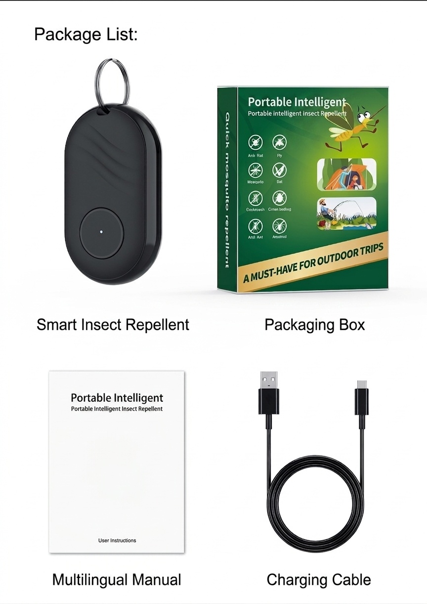 Repelente de insectos ultrasónico portátil inteligente con IA y carga tipo C, blanco/negro
