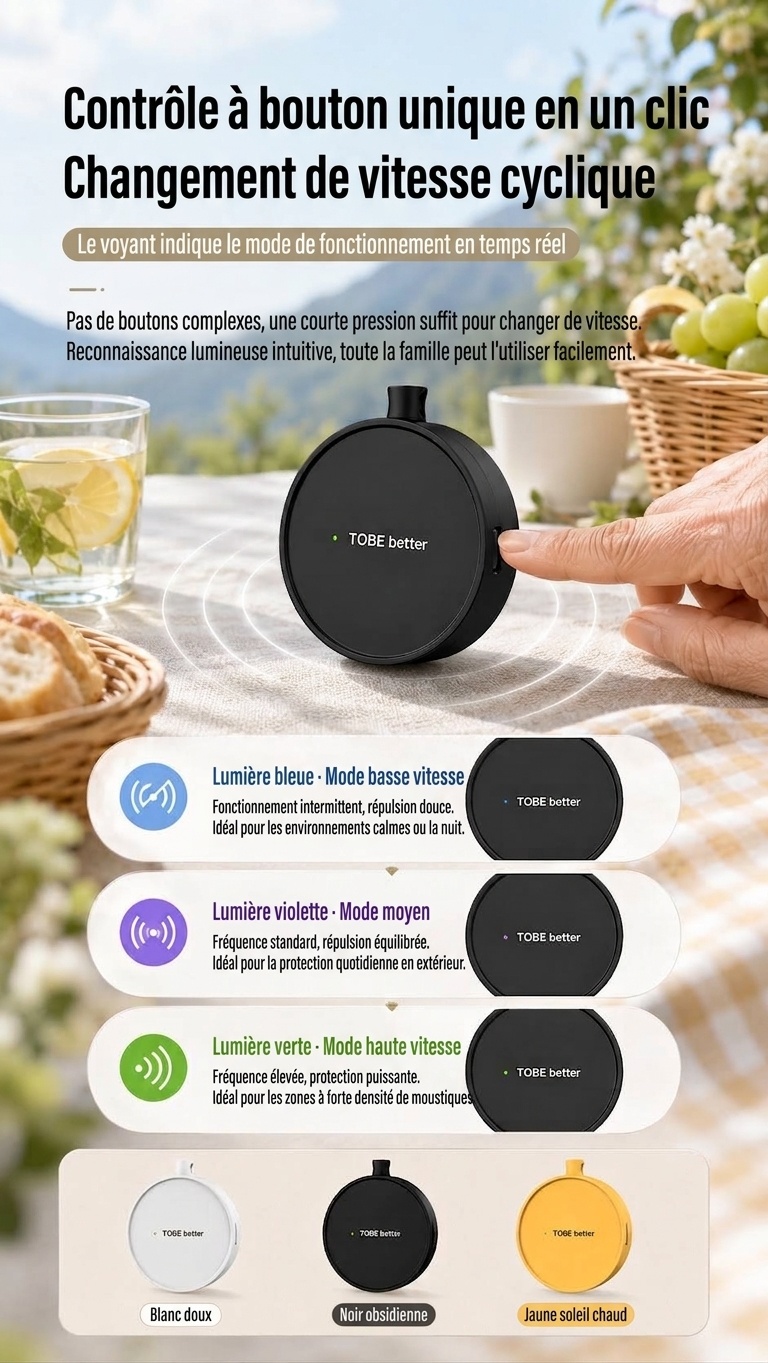 Répulsif anti-insectes à ultrasons portable avec batterie 300 mAh et plusieurs modes, blanc/rose/jaune/noir