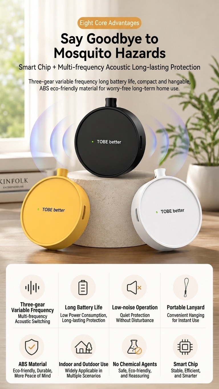 Portable Ultrasonic Pest Repeller with 300mAh Battery & Multi-Mode, White/Pink/Yellow/Black
