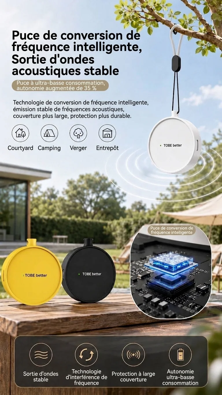 Répulsif anti-insectes à ultrasons portable avec batterie 300 mAh et plusieurs modes, blanc/rose/jaune/noir