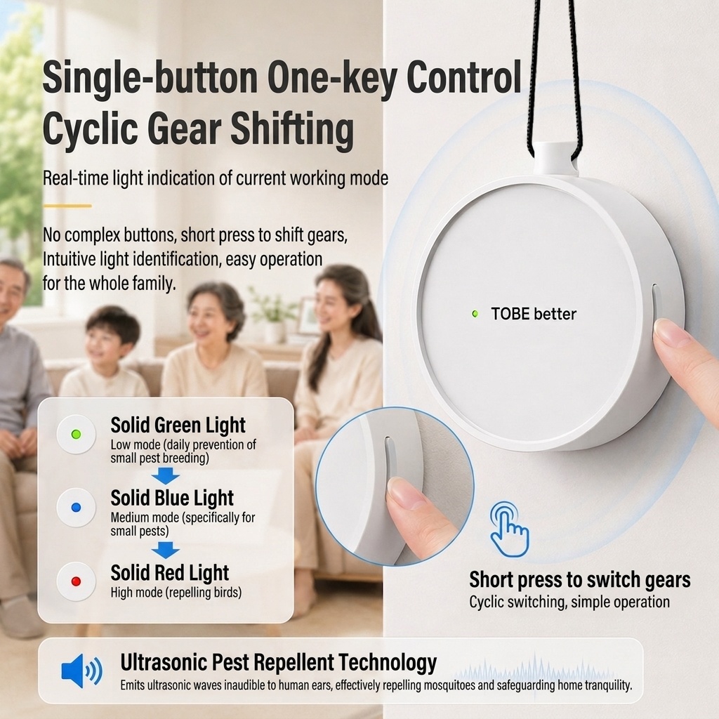Portable Ultrasonic Pest Repeller with 300mAh Battery & Multi-Mode, White/Pink/Yellow/Black