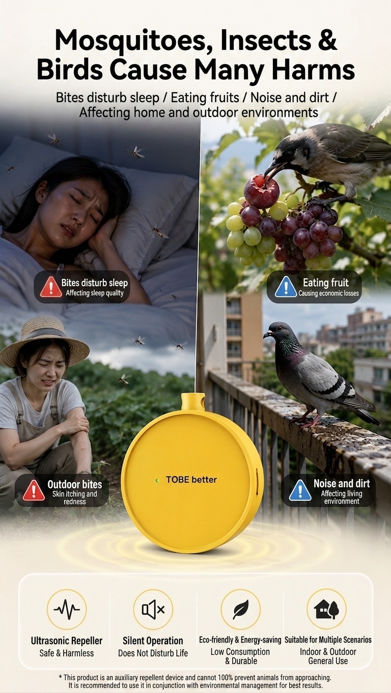 Portable Ultrasonic Pest Repeller with 300mAh Battery & Multi-Mode, White/Pink/Yellow/Black