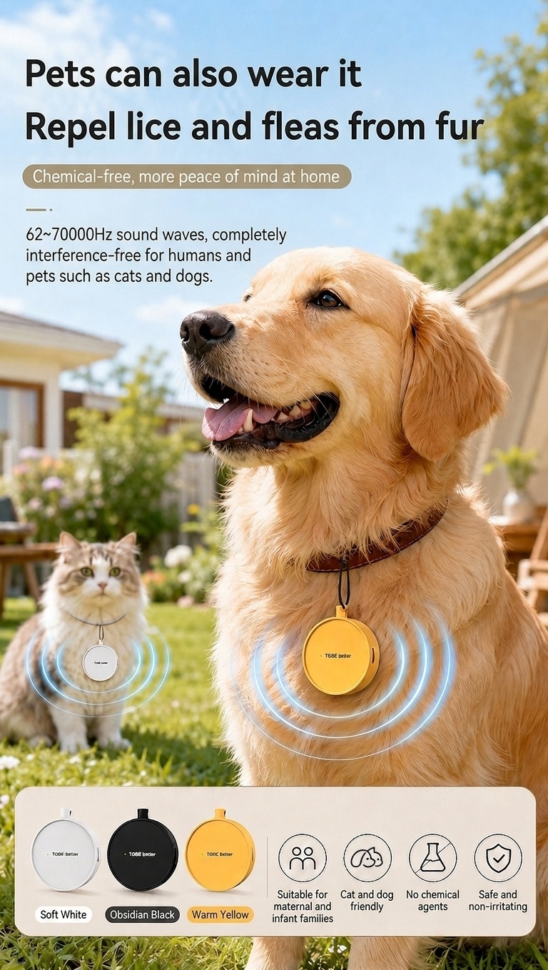 Portable Ultrasonic Pest Repeller with 300mAh Battery & Multi-Mode, White/Pink/Yellow/Black