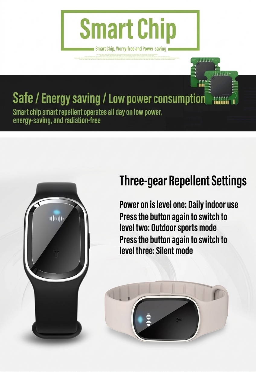 168-Hour Protection Ultrasonic Mosquito Repellent Wristband with Soft Silicone Band, Black