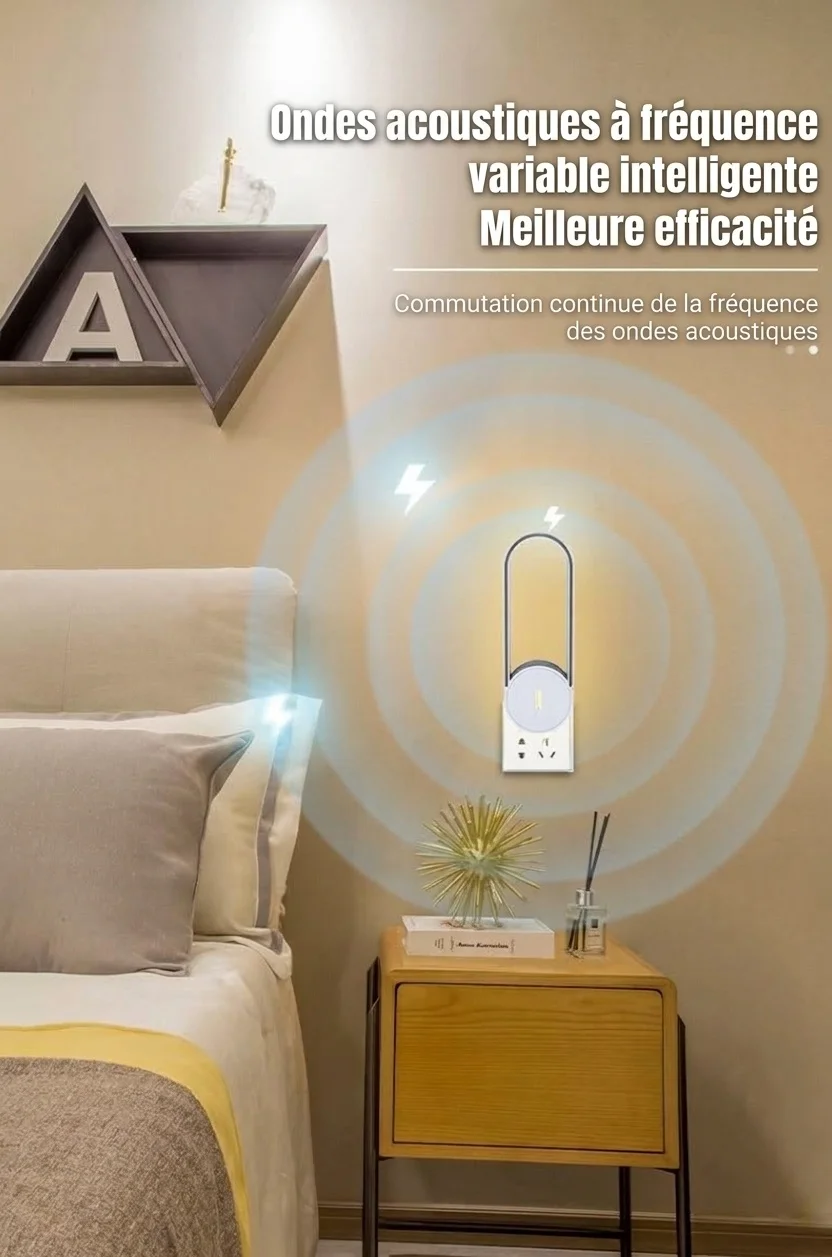 Répulsif anti-nuisibles ultrasonique silencieux à puce intelligente avec protection 24 heures, blanc