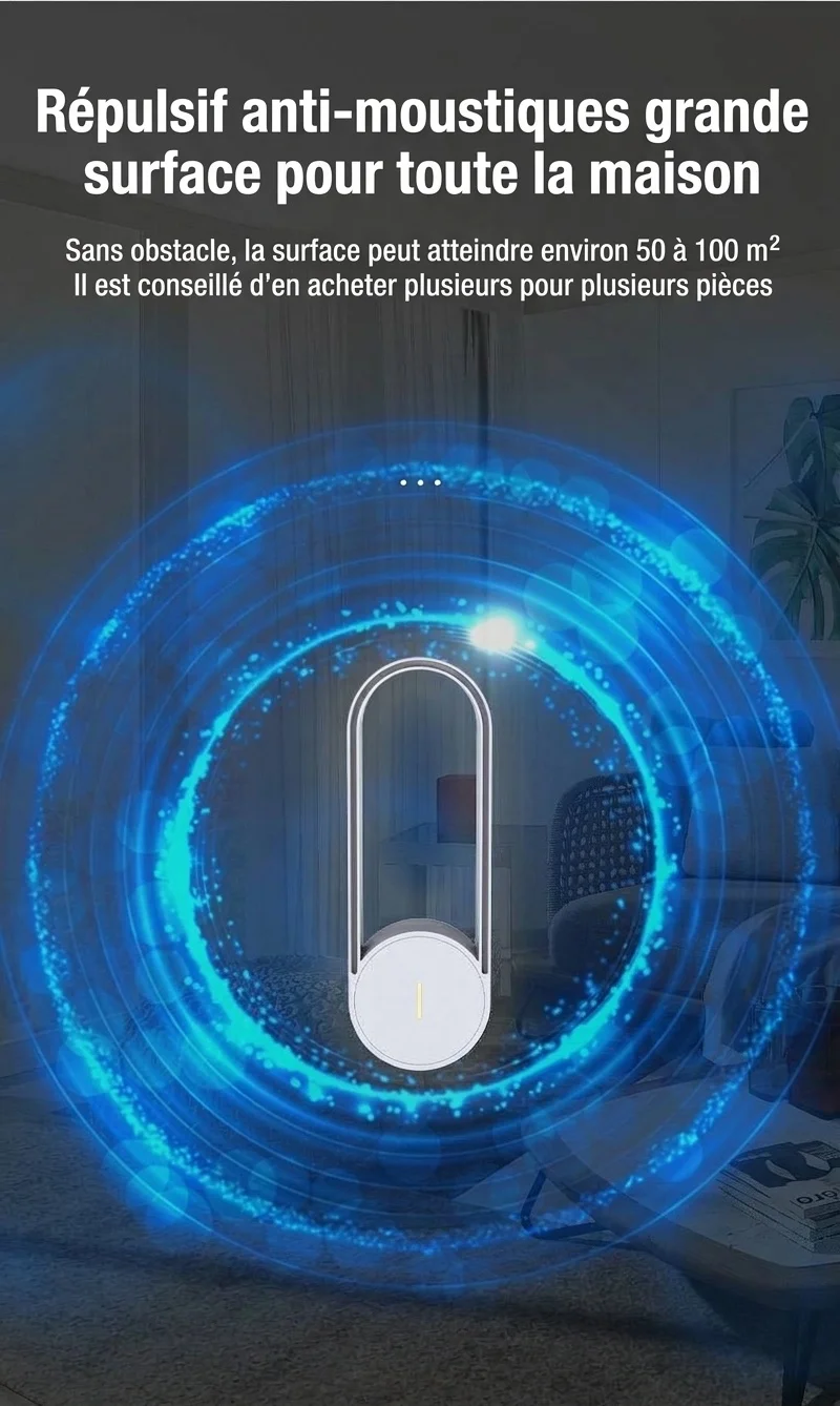 Répulsif anti-nuisibles ultrasonique silencieux à puce intelligente avec protection 24 heures, blanc