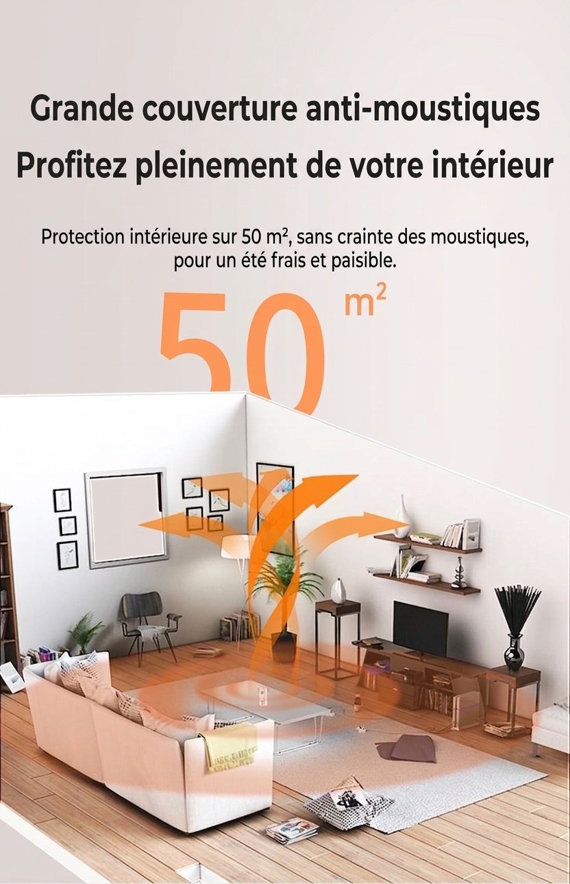 Répulsif anti-moustiques ultrasonique intelligent double mode avec veilleuse et couverture de 50 m², blanc/vert