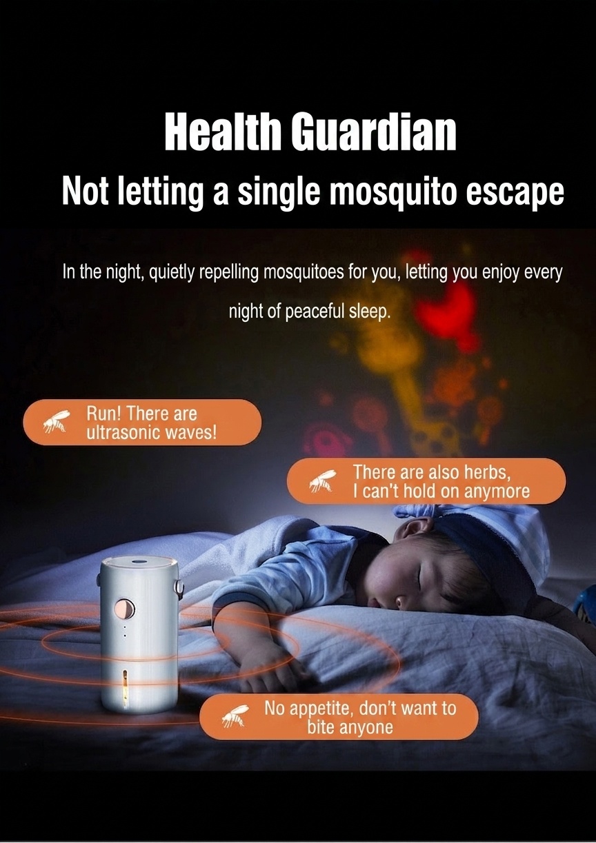 Dual-Mode Smart Ultrasonic Mosquito Repellent with Night Light & 50m² Coverage, White/Green