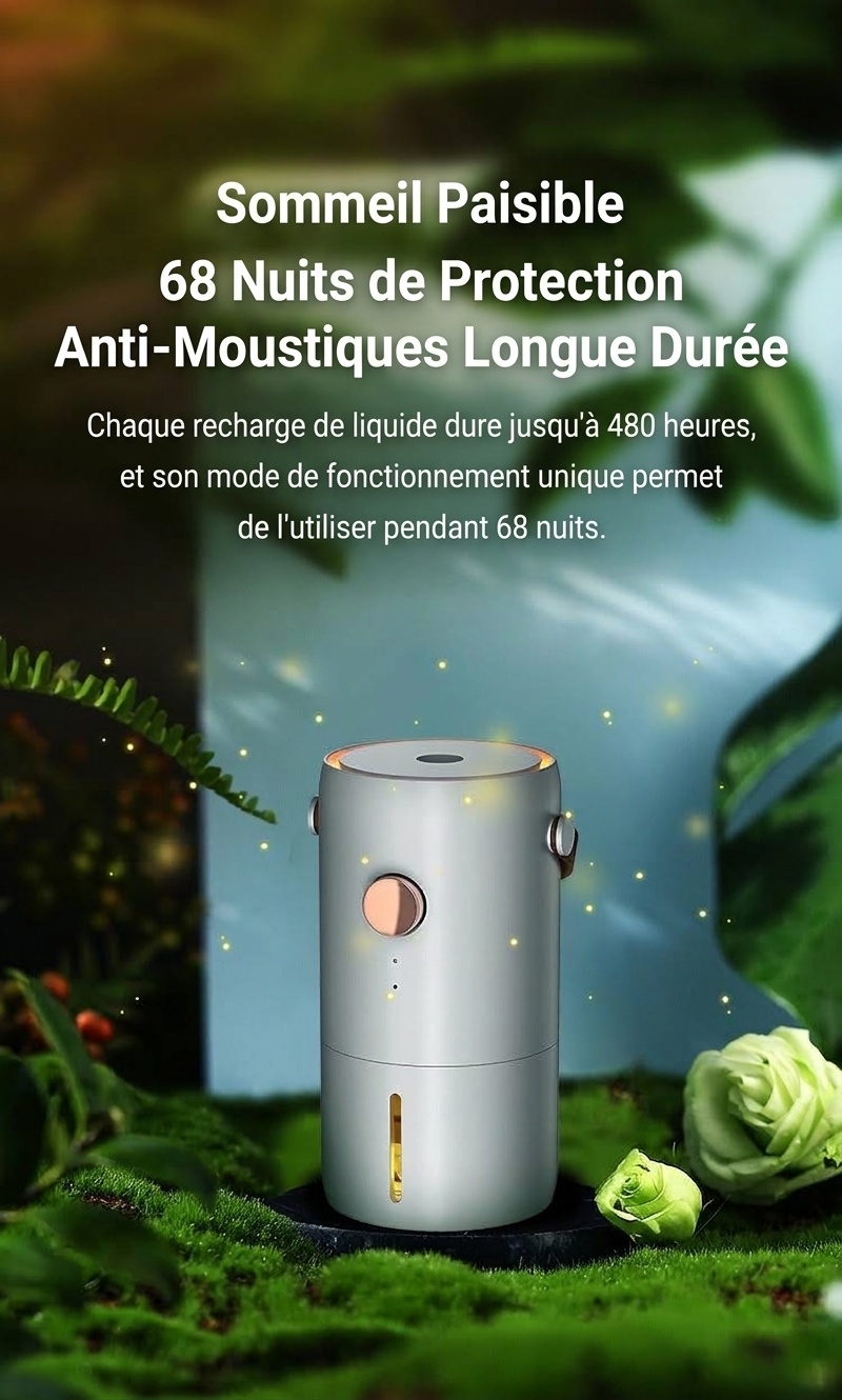 Répulsif anti-moustiques ultrasonique intelligent double mode avec veilleuse et couverture de 50 m², blanc/vert