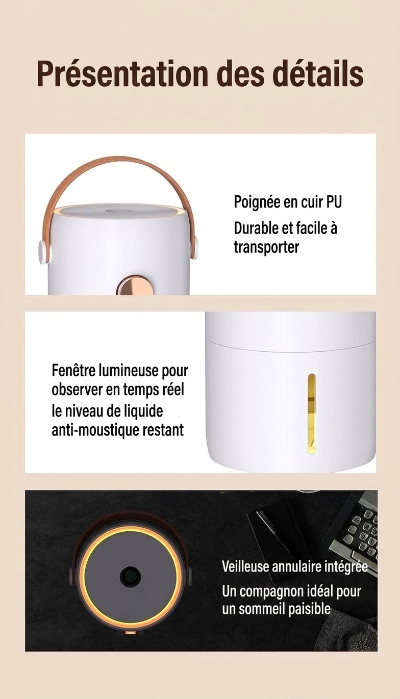 Répulsif anti-moustiques ultrasonique intelligent double mode avec veilleuse et couverture de 50 m², blanc/vert