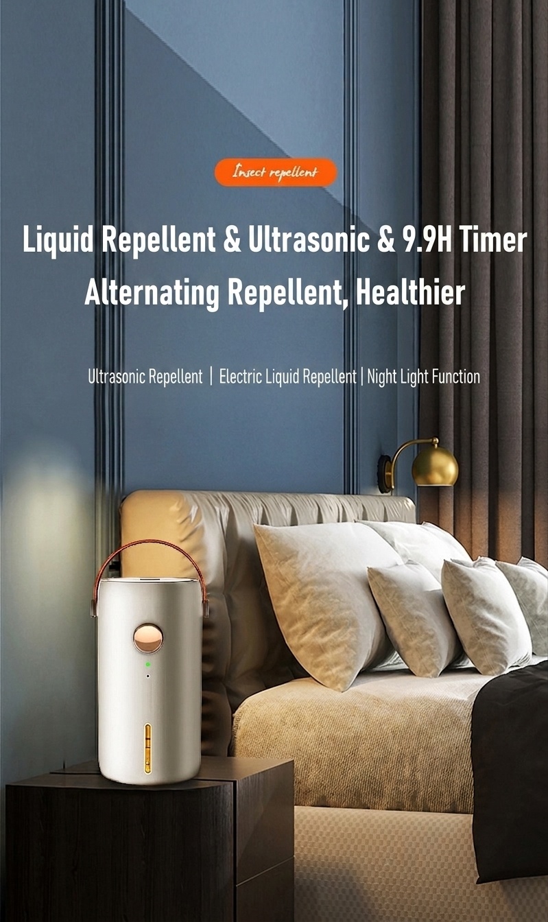 Dual-Mode Smart Ultrasonic Mosquito Repellent with Night Light & 50m² Coverage, White/Green