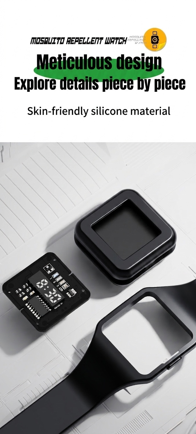 Adjustable 3-Mode Ultrasonic Mosquito Repellent Watch with 90mAh Battery & Type-C Charging, White/Black