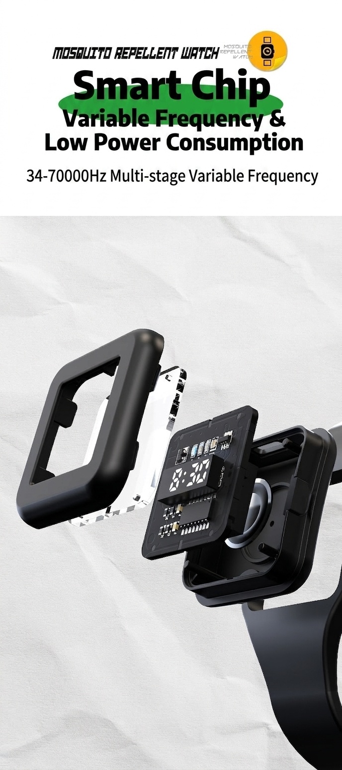 Adjustable 3-Mode Ultrasonic Mosquito Repellent Watch with 90mAh Battery & Type-C Charging, White/Black