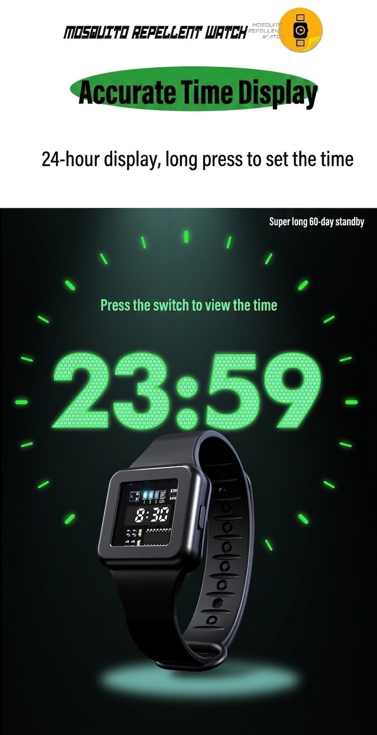Adjustable 3-Mode Ultrasonic Mosquito Repellent Watch with 90mAh Battery & Type-C Charging, White/Black