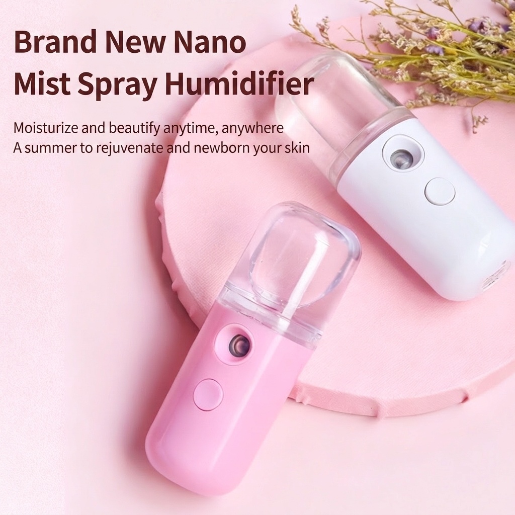 Instant Hydration Nano Facial Mister with 30ml Water Tank & USB Rechargeable, Light Blue/White/Pink