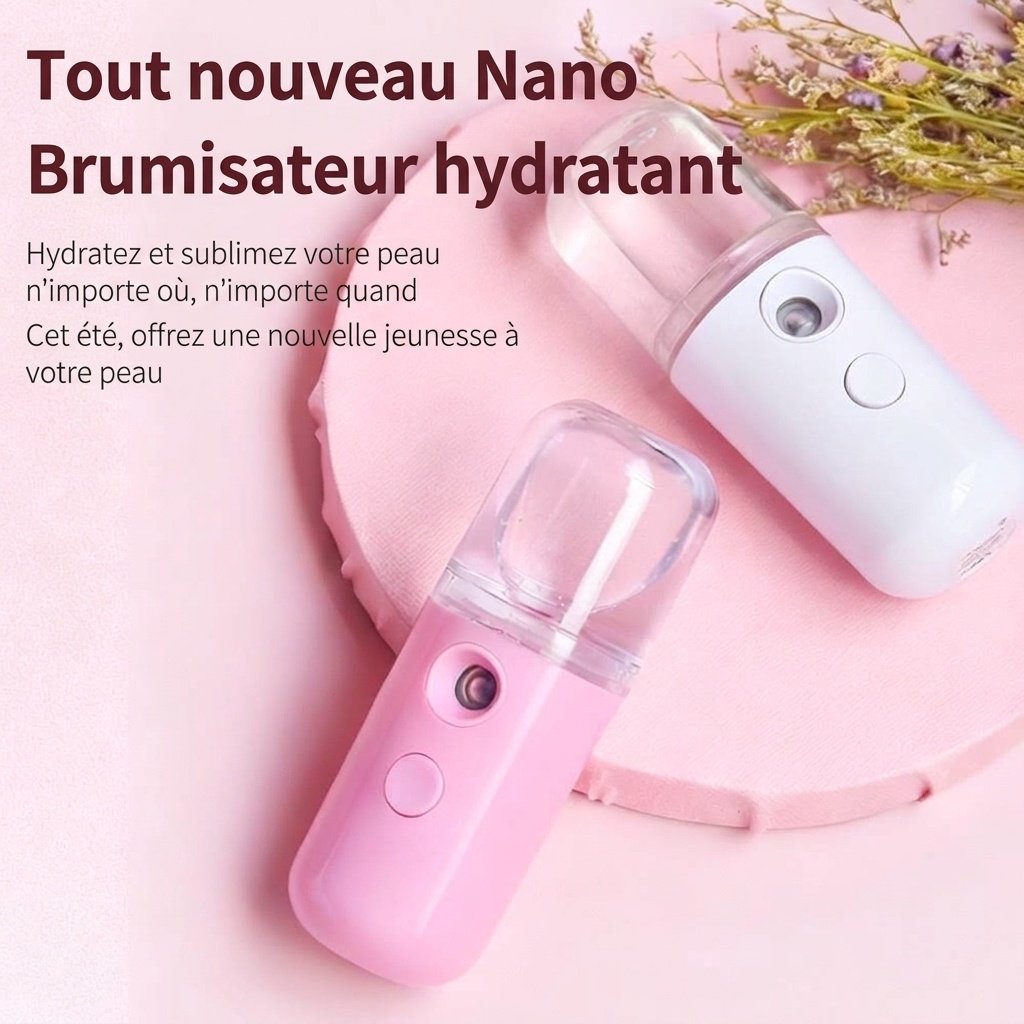 Brumisateur facial nano hydratant instantané avec réservoir d'eau de 30 ml et rechargeable par USB, bleu clair/blanc/rose