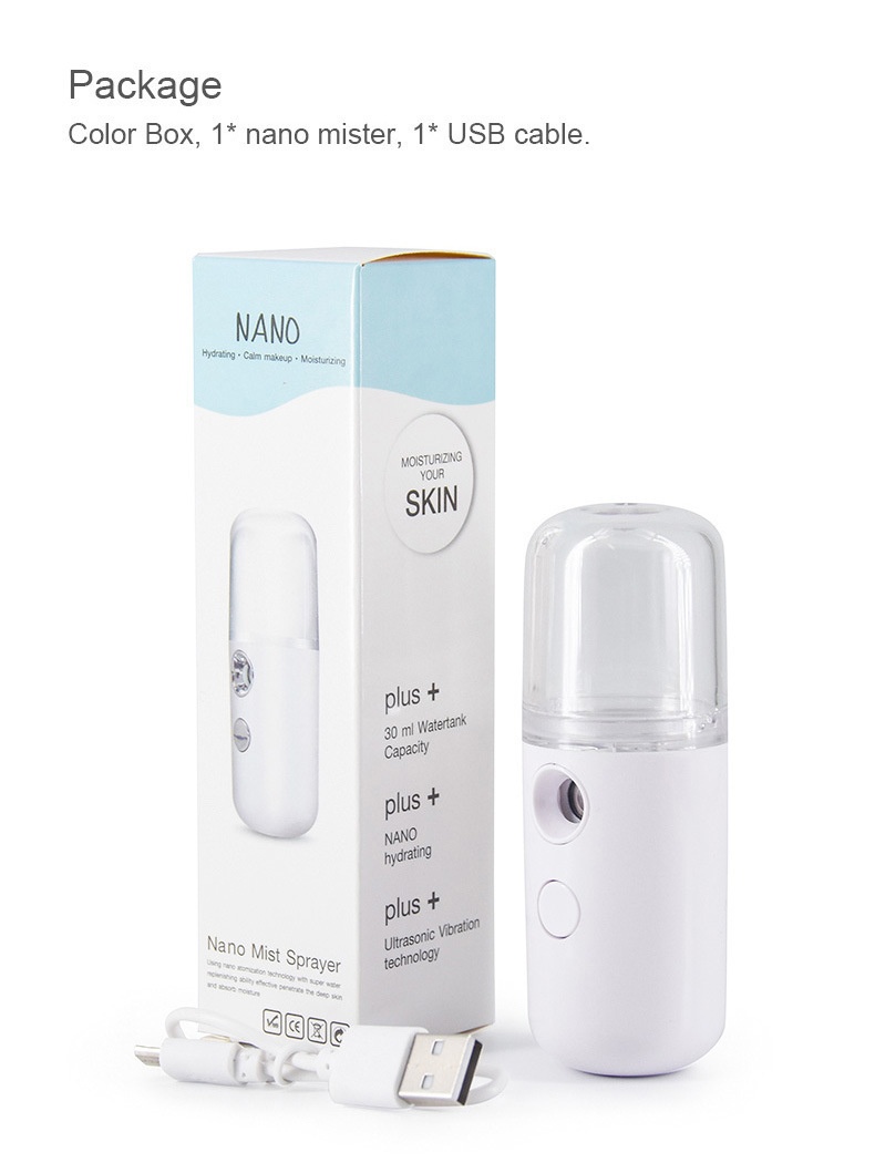 Instant Hydration Nano Facial Mister with 30ml Water Tank & USB Rechargeable, Light Blue/White/Pink