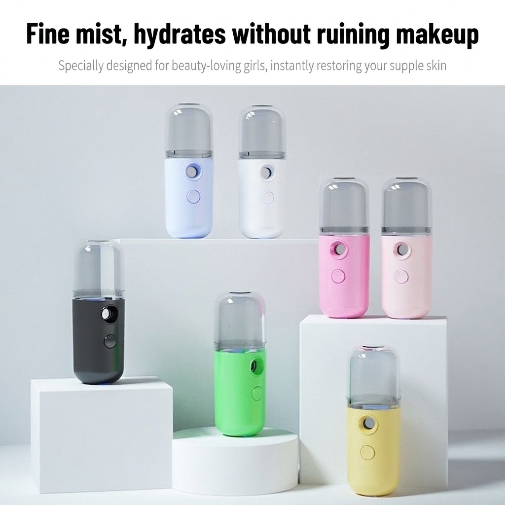 Instant Hydration Nano Facial Mister with 30ml Water Tank & USB Rechargeable, Light Blue/White/Pink