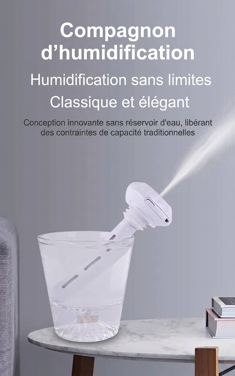 Mini humidificateur portable USB à nano-brume silencieuse avec veilleuse et autonomie de 8 heures en continu, couleurs assorties