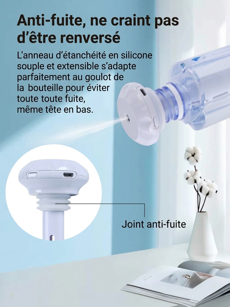 Mini humidificateur portable USB à nano-brume silencieuse avec veilleuse et autonomie de 8 heures en continu, couleurs assorties
