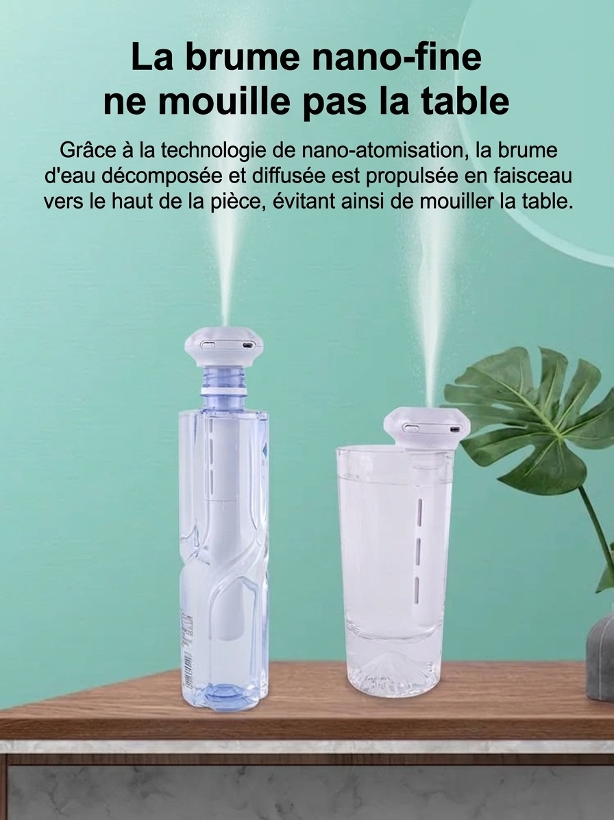 Mini humidificateur portable USB à nano-brume silencieuse avec veilleuse et autonomie de 8 heures en continu, couleurs assorties