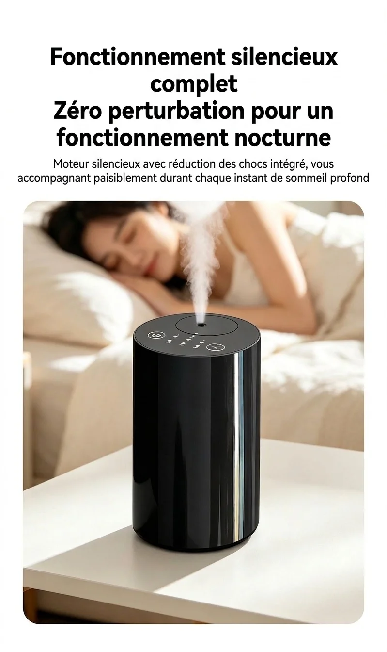 Diffuseur d'huiles essentielles sans fil silencieux à brume froide avec minuterie intelligente, noir