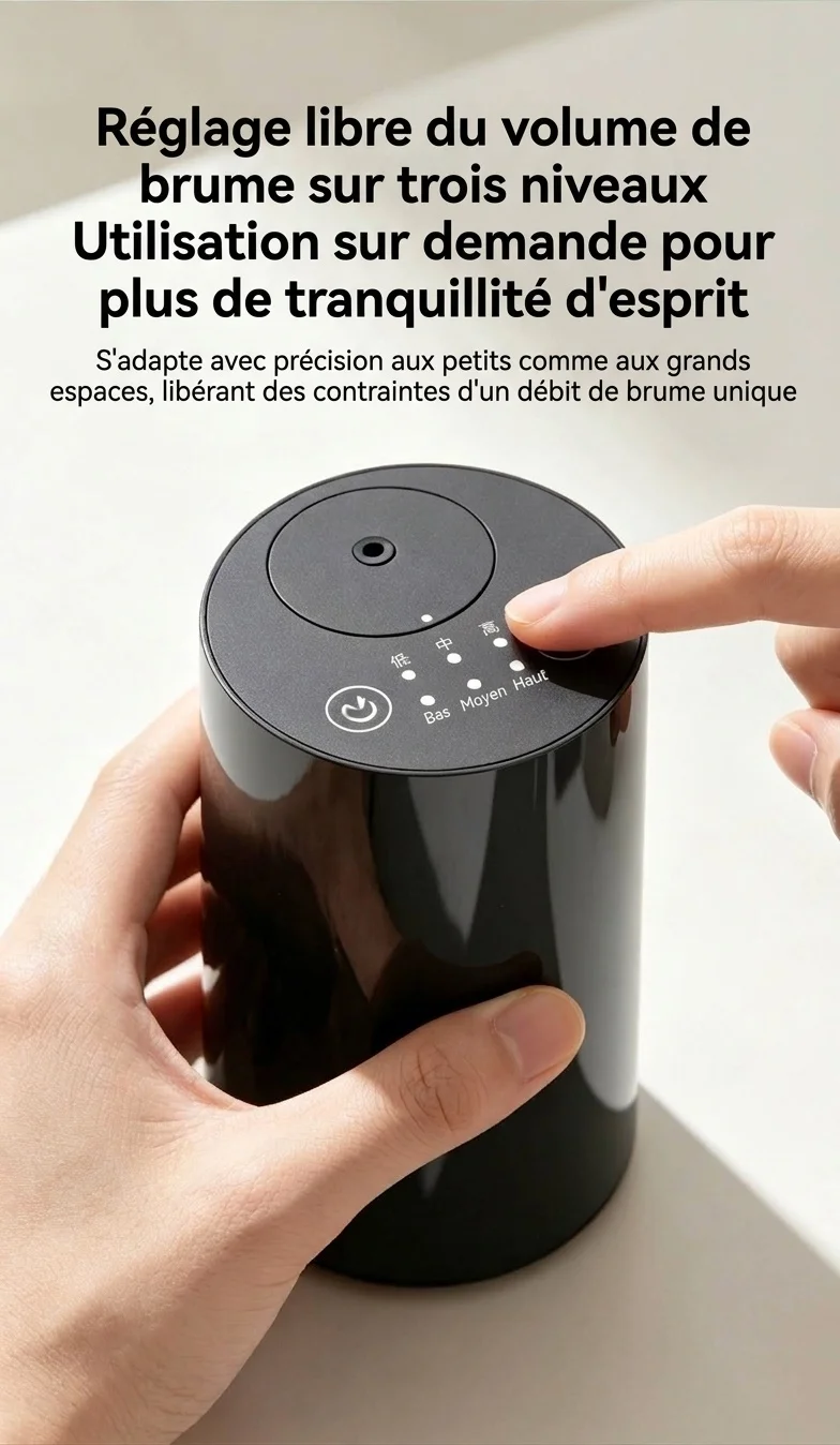 Diffuseur d'huiles essentielles sans fil silencieux à brume froide avec minuterie intelligente, noir
