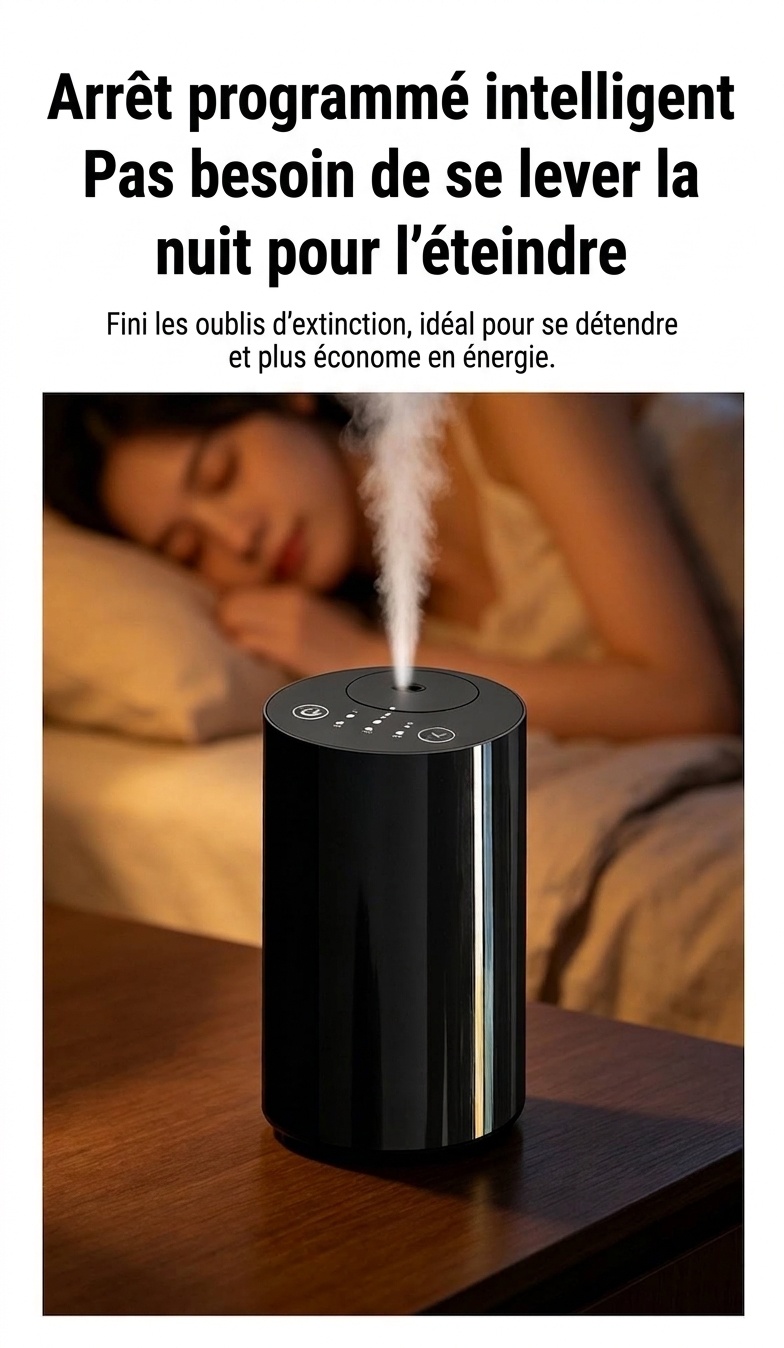 Diffuseur d'huiles essentielles sans fil silencieux à brume froide avec minuterie intelligente, noir