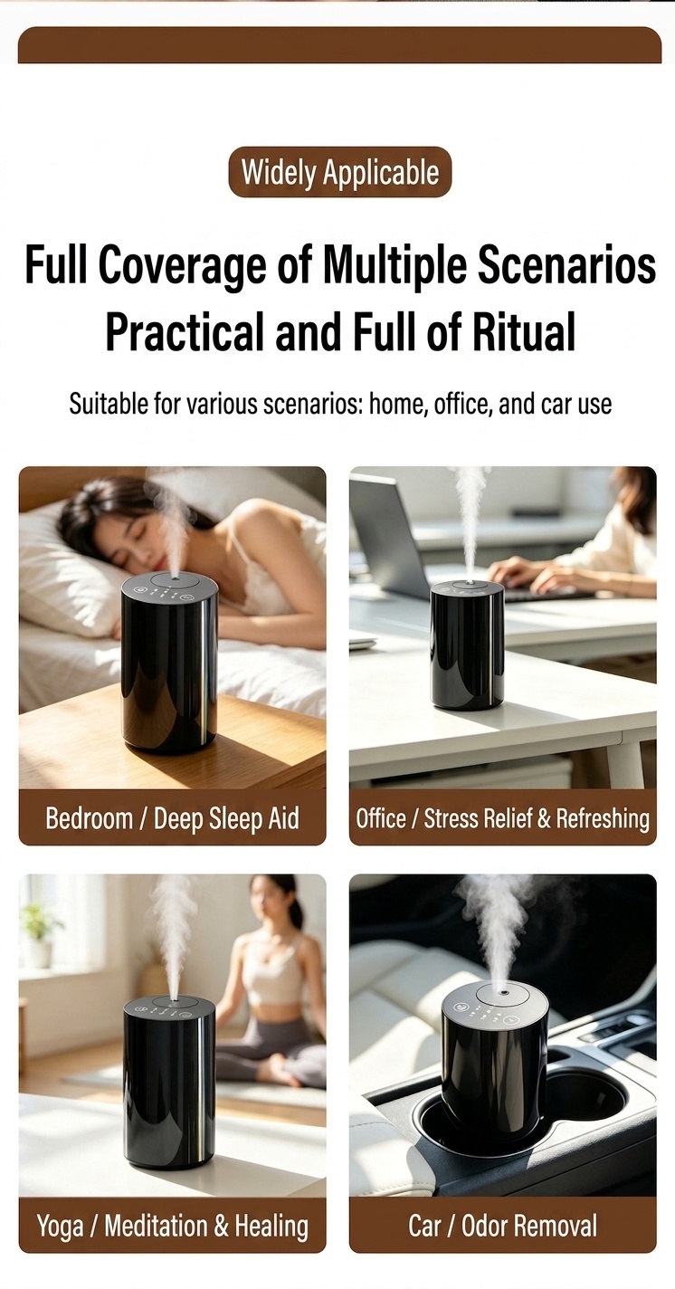 Advanced Cold Mist Silent Wireless Essential Oil Diffuser with Smart Timing, Black