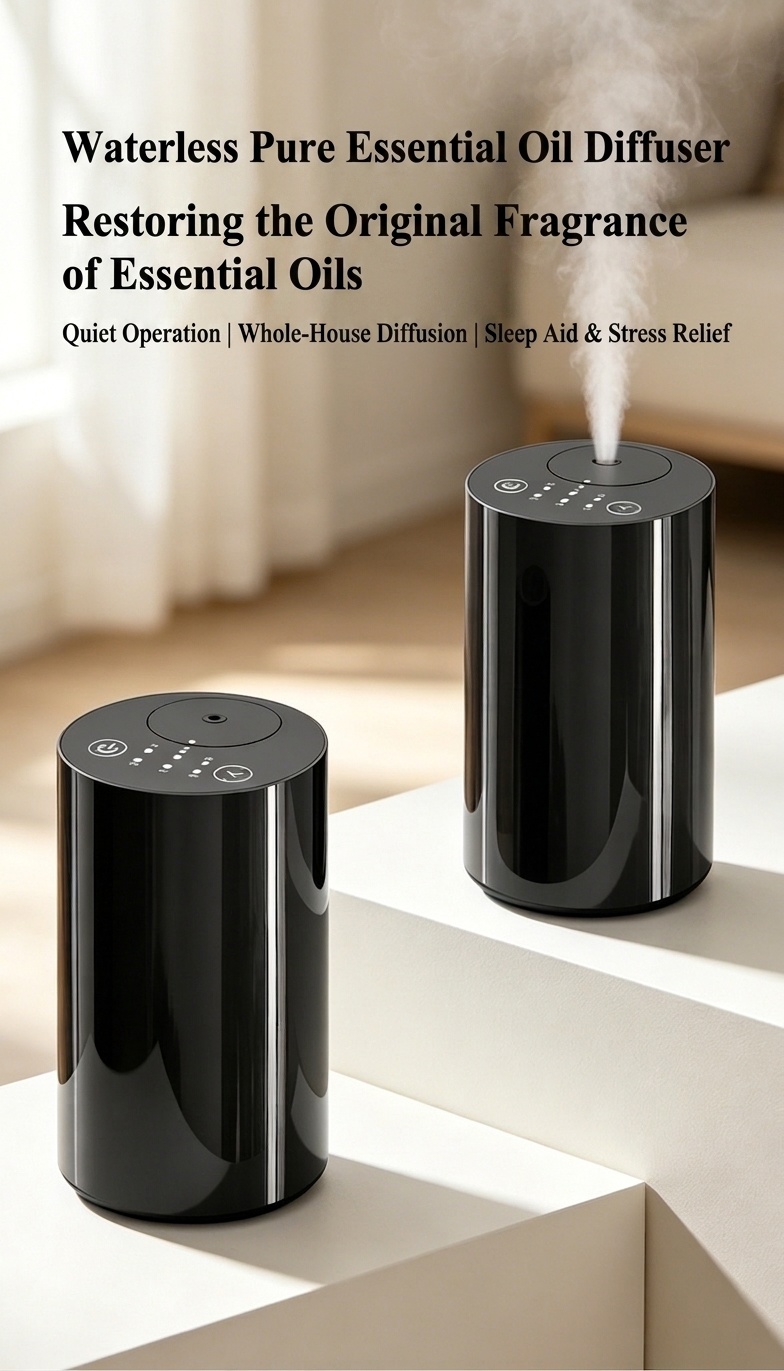 Advanced Cold Mist Silent Wireless Essential Oil Diffuser with Smart Timing, Black
