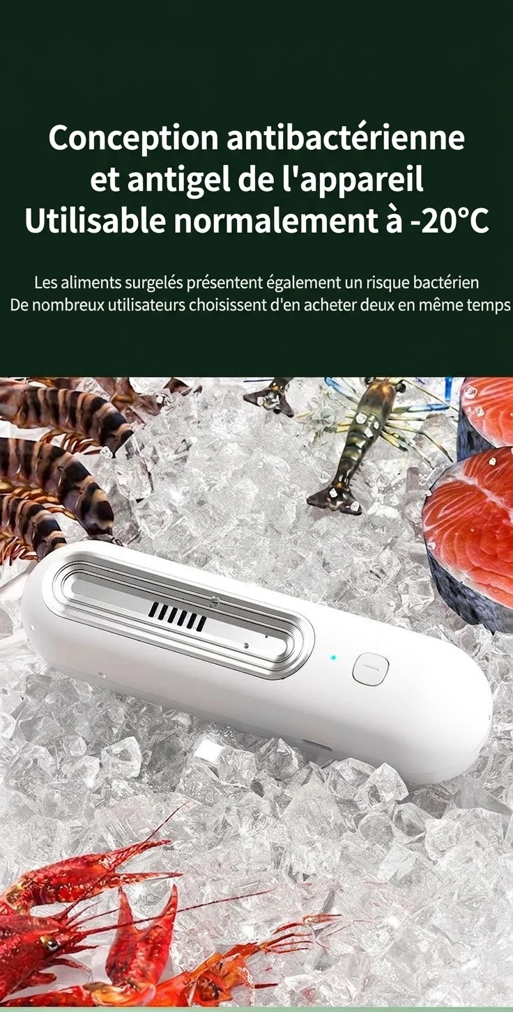 Désodorisant compact à l'ozone pour réfrigérateur, autonomie de 30 jours, élimine les odeurs et préserve la fraîcheur des aliments.