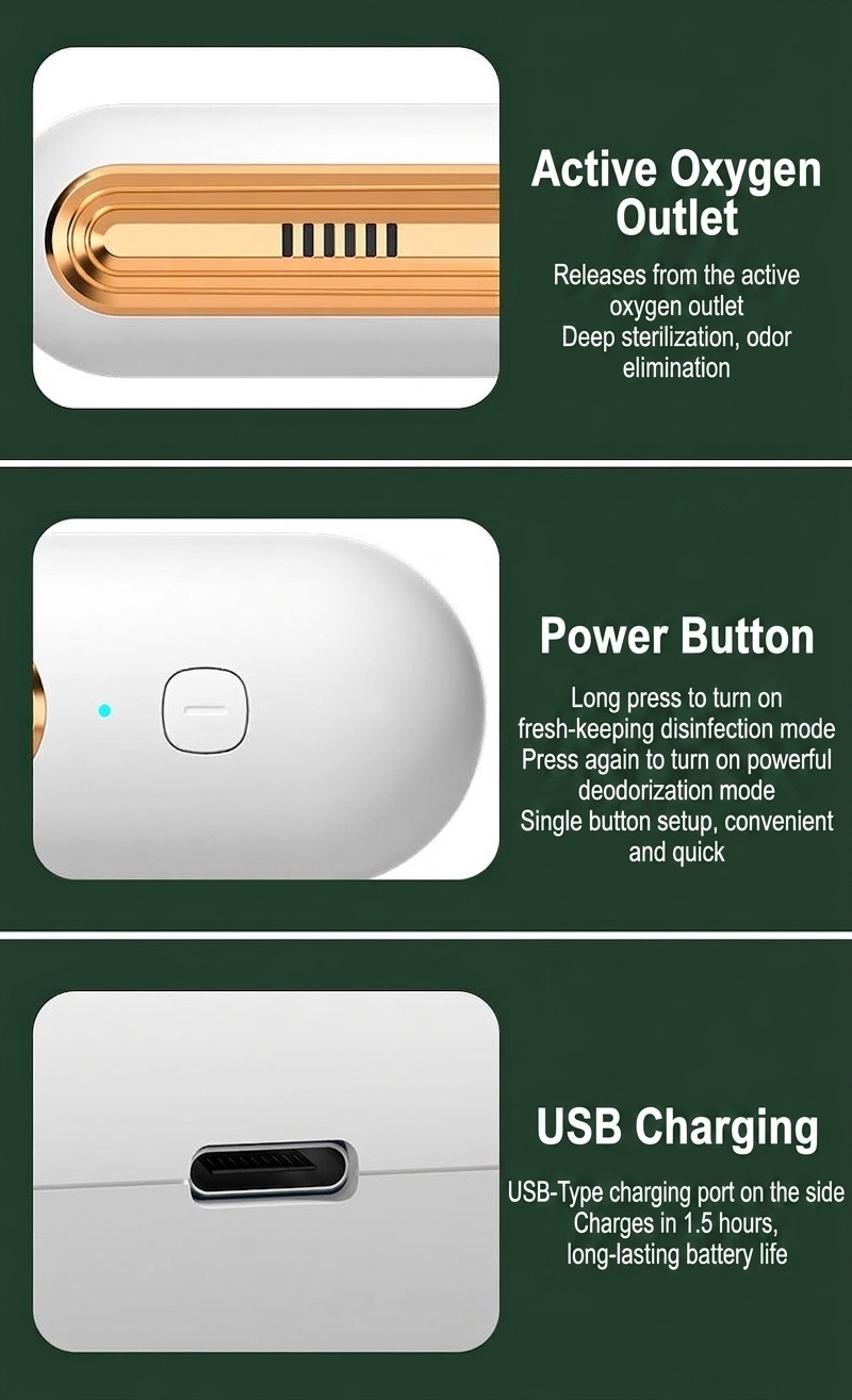 Compact Ozone Refrigerator Deodorizer, 30-Day Battery, Odor Eliminator & Fresh Food Keeper