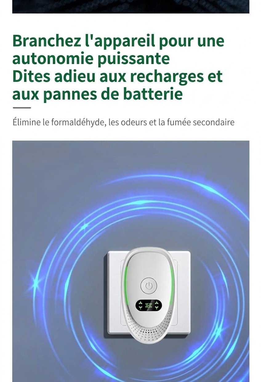 Mini purificateur d'air à ions négatifs à brancher, 20 millions d'ions, élimine les odeurs et la fumée pour la maison et le bureau