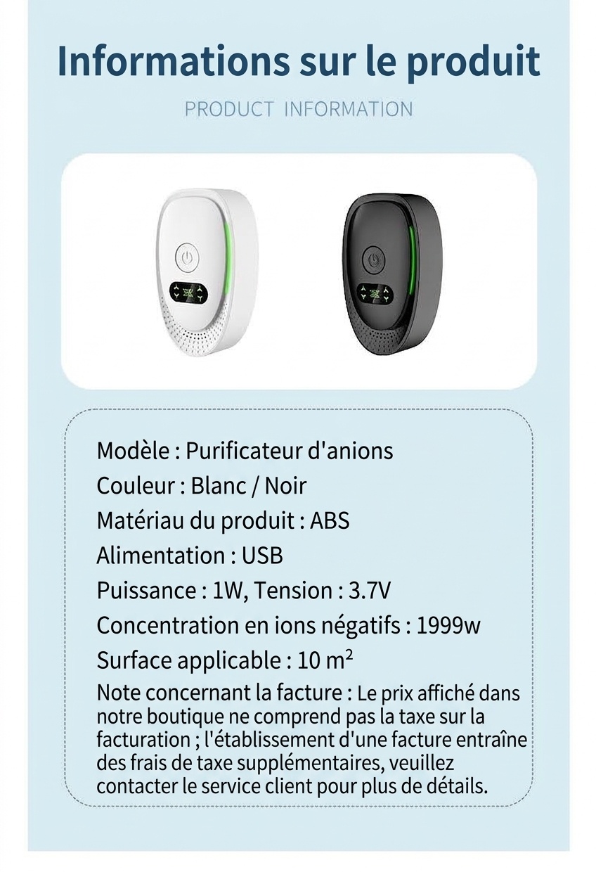 Mini purificateur d'air à ions négatifs à brancher, 20 millions d'ions, élimine les odeurs et la fumée pour la maison et le bureau