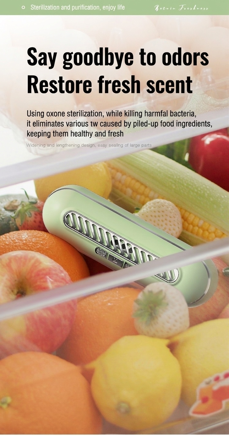 Ozone UV Refrigerator Deodorizer & Sterilizer, 1200mAh Rechargeable, 3 Modes for Fresh Food