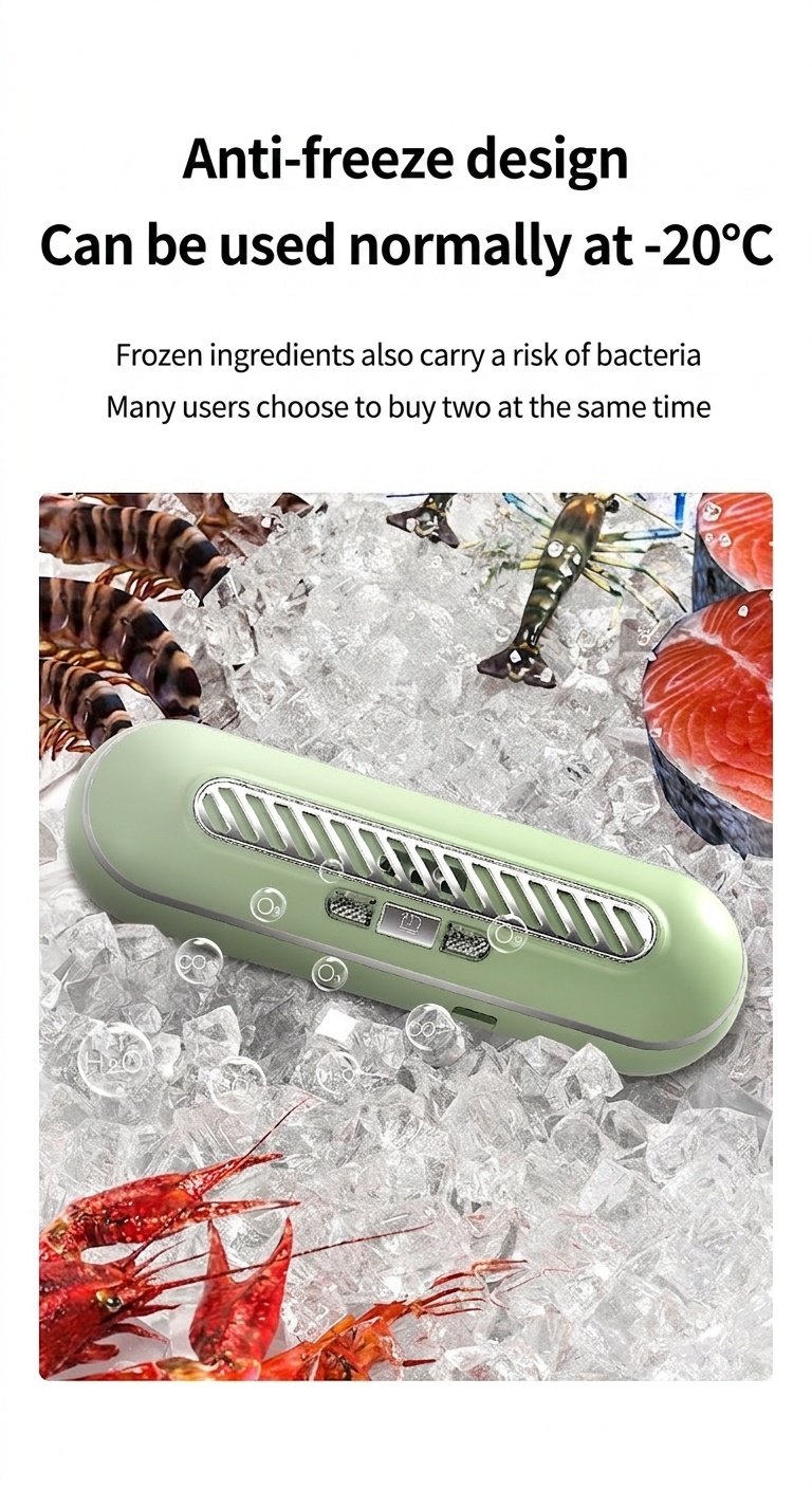 Ozone UV Refrigerator Deodorizer & Sterilizer, 1200mAh Rechargeable, 3 Modes for Fresh Food